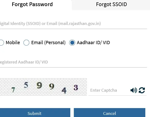 SSO pasword recover via Aadhaar-IDVIDSSO pasword recover via Aadhaar-IDVID